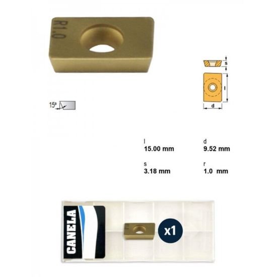 Picture of Canela Tool ADMW1503R1.0TIN25-C Milling Insert Paralelagram TiN + TiC + TiN